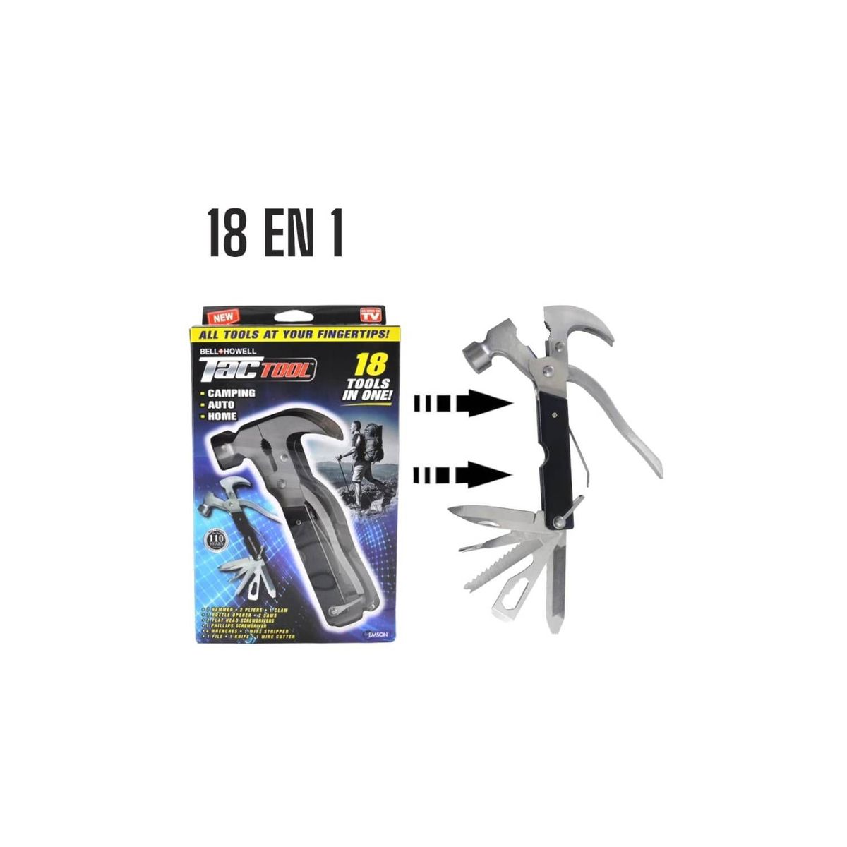 GENERICO - Martillo Multifunción 18 en 1 de Acero Serrucho Cuchillo Desarmador