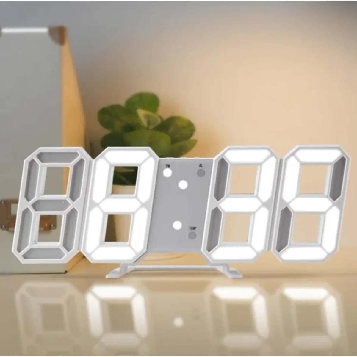 GENERICO - Reloj Despertador Alarma Digital para Decoración 3D Minimalista Blanco