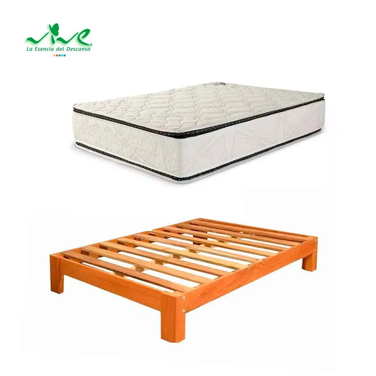 VIVE - Tarima Desarmable 2 plz Con Colchón Resorte VIVE Vanora Pillow Top