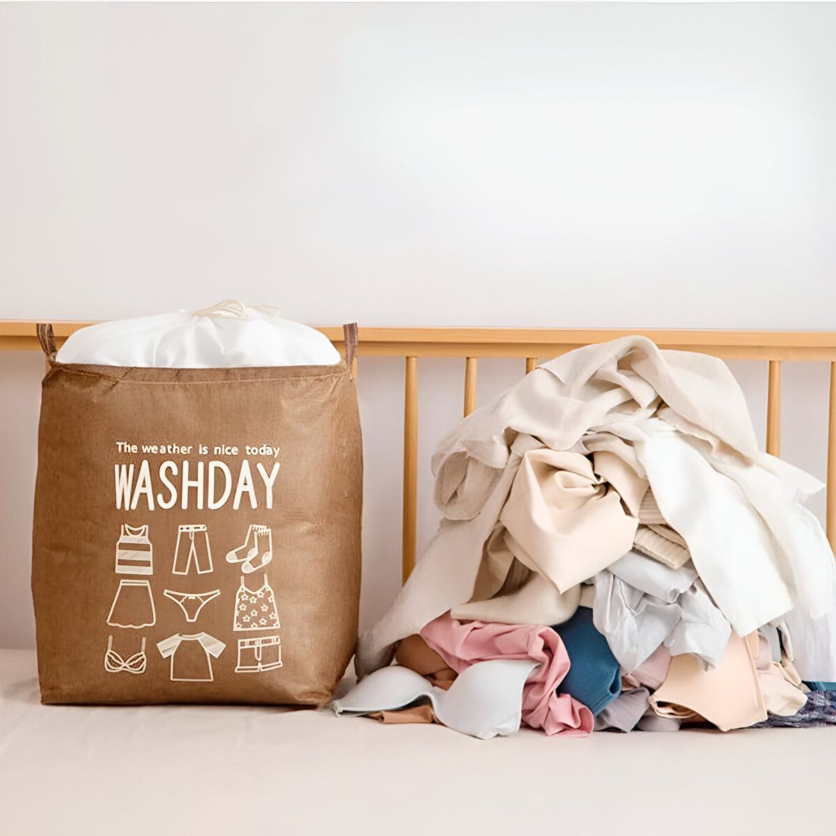 ELMEJORPRECIO - Cesta De Ropa Impermeable Multiuso Con Ajuste Washday Marrón Claro