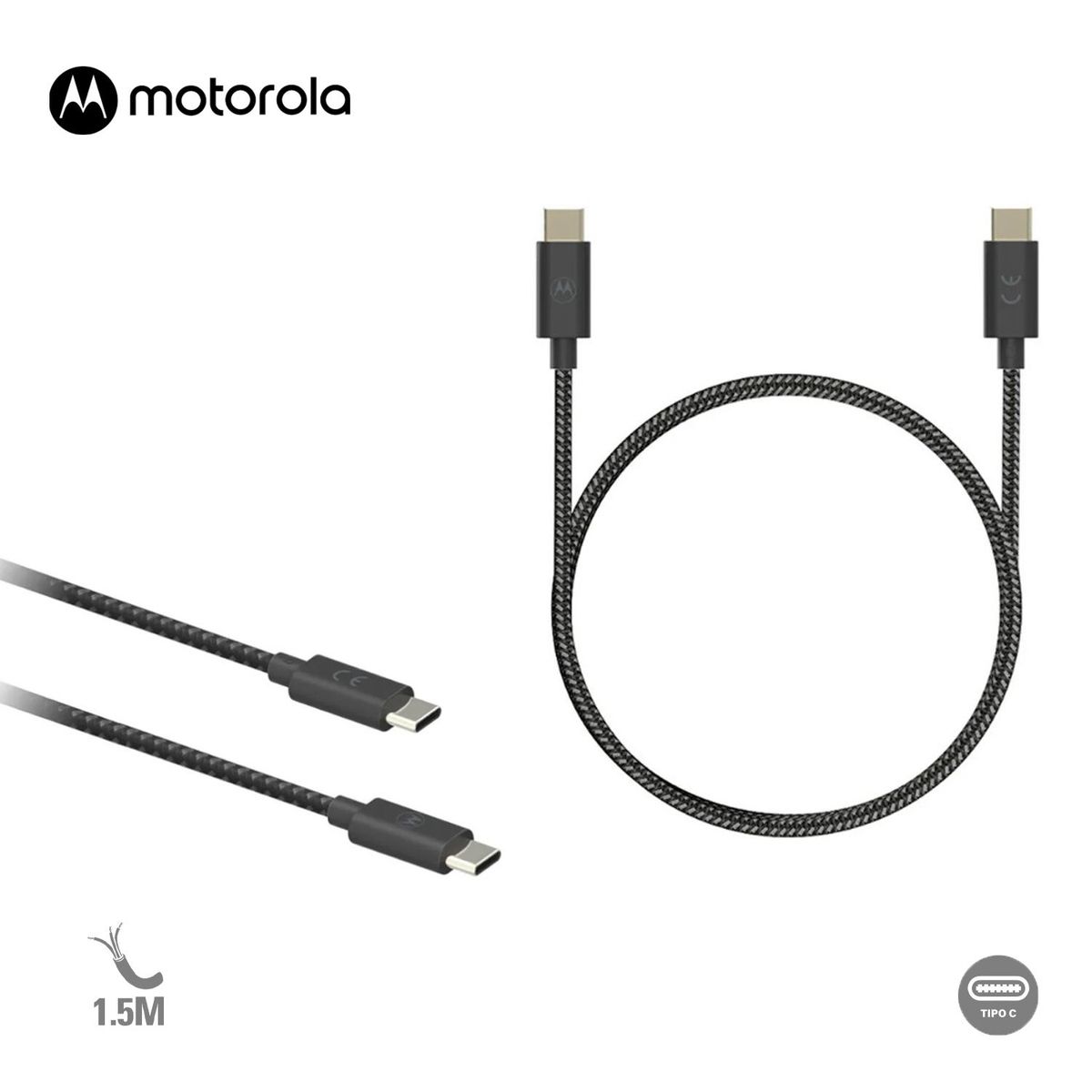 MOTOROLA - Cable Motorola TipoC a TipoC 15m Premium Carga UltraRápida SJCX0CCB15