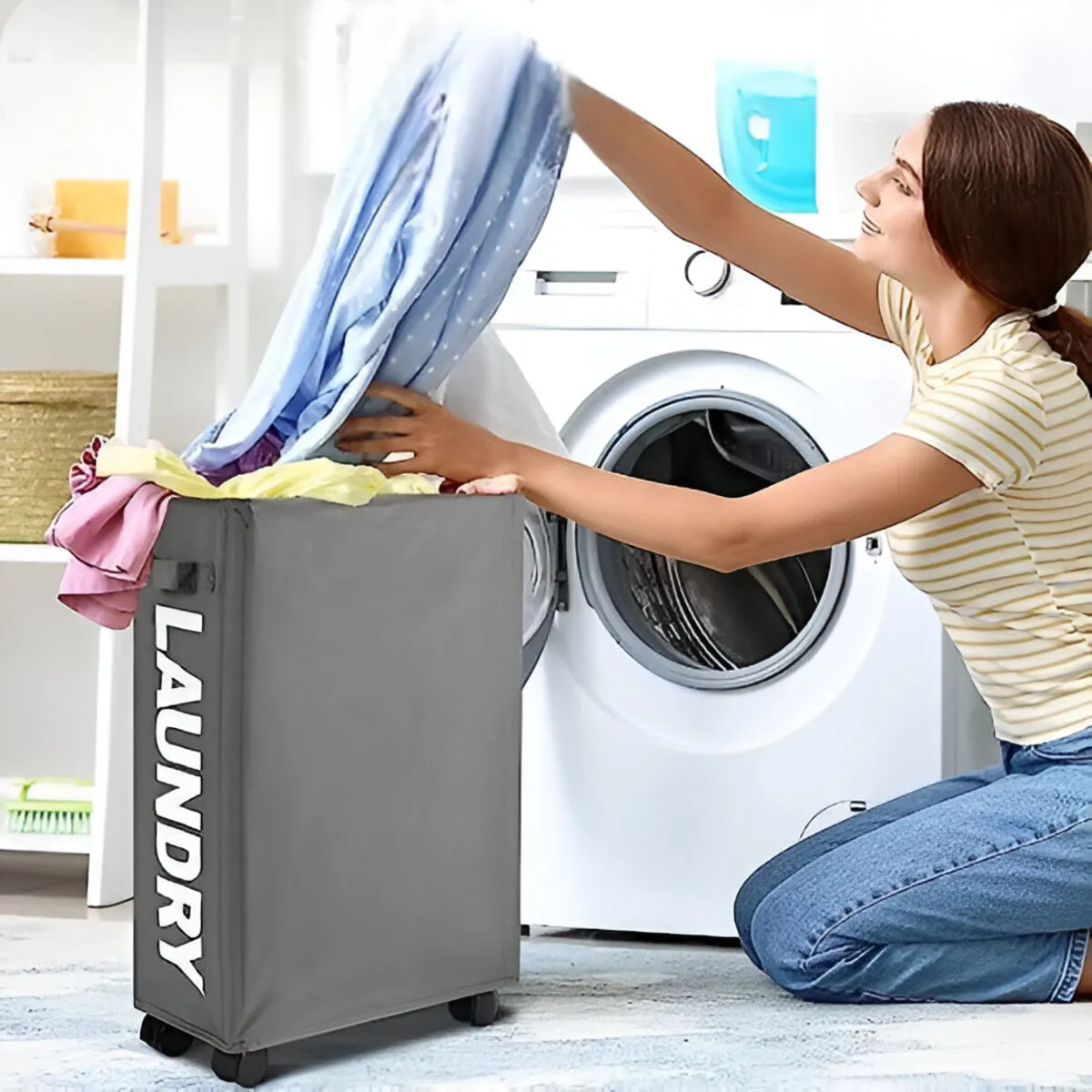 ELMEJORPRECIO - Cesta De Lavandería Multiuso Plegable Laundry Plomo