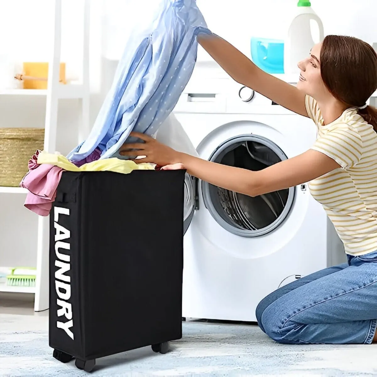 ELMEJORPRECIO - Cesta De Lavandería Multiuso Plegable Laundry Negro