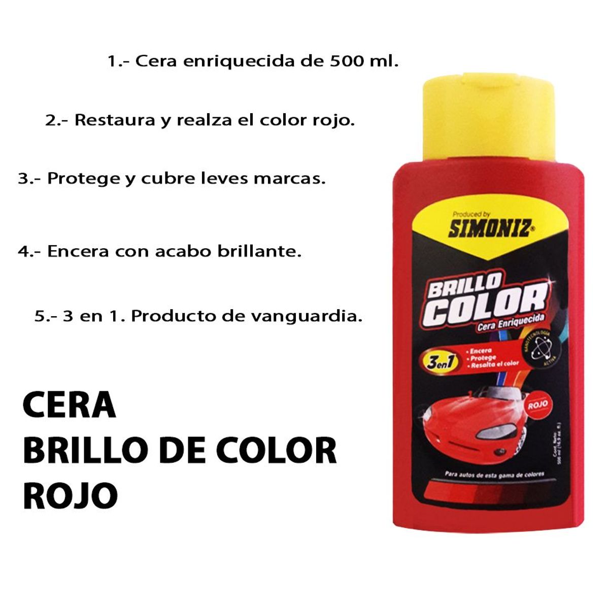 SIMONIZ - Cera Liquida De Auto Rojo Simoniz 500ml 3en1