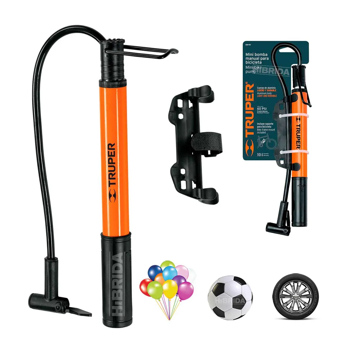 TRUPER - INFLADOR MANUAL 60PSI BICICLETA LLANTAPELOTA TRUPER PORTATIL