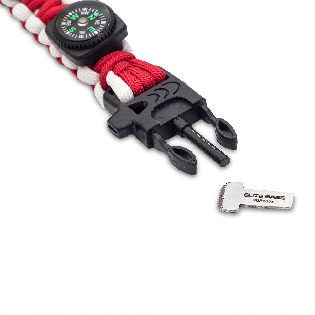 ELITE BAGS - Brazalete de supervivencia fluorescente rojo y blanco, 550 Pachute Cord