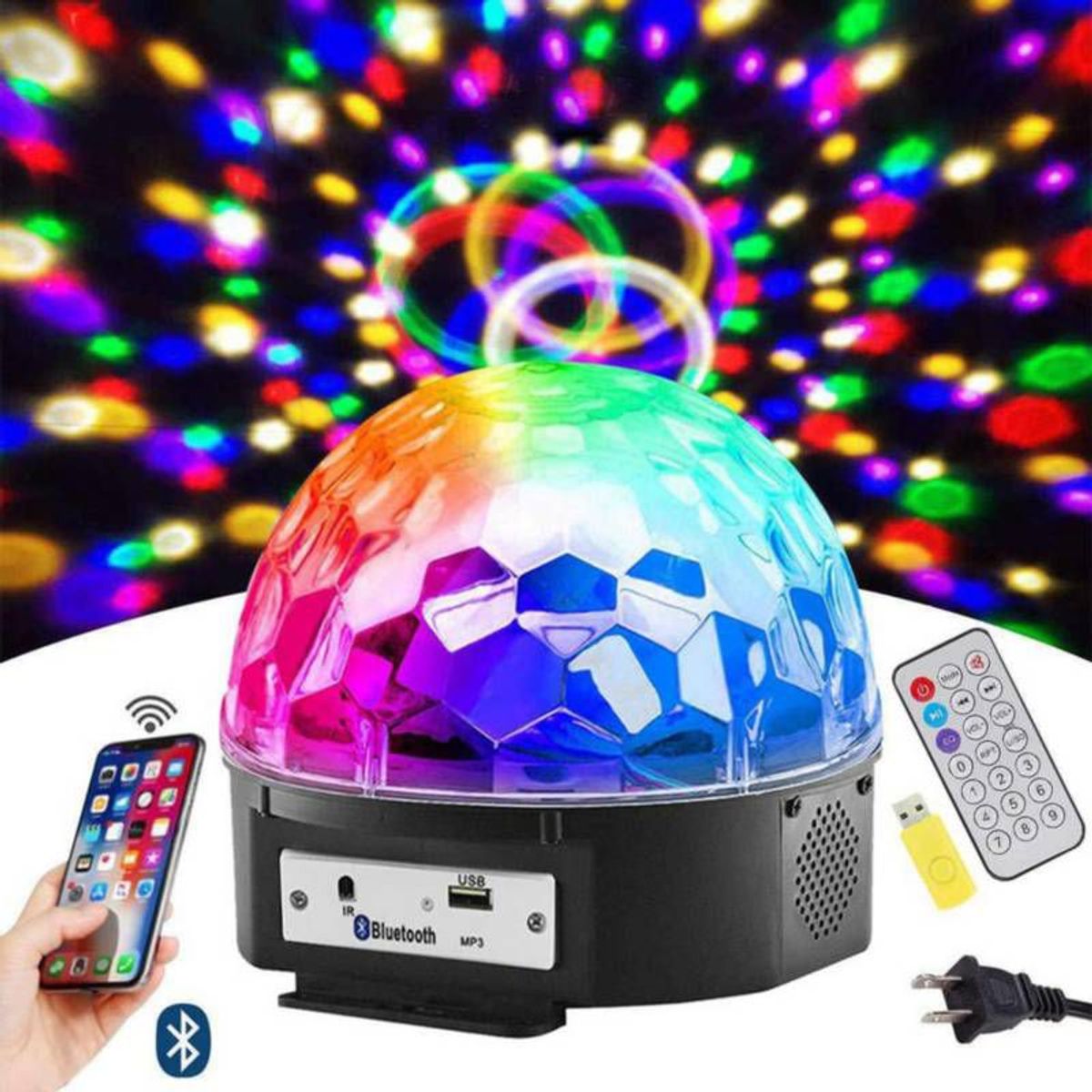GENERICO - Bola disco luces led audioritmica fiesta evento mp3 bluetooth