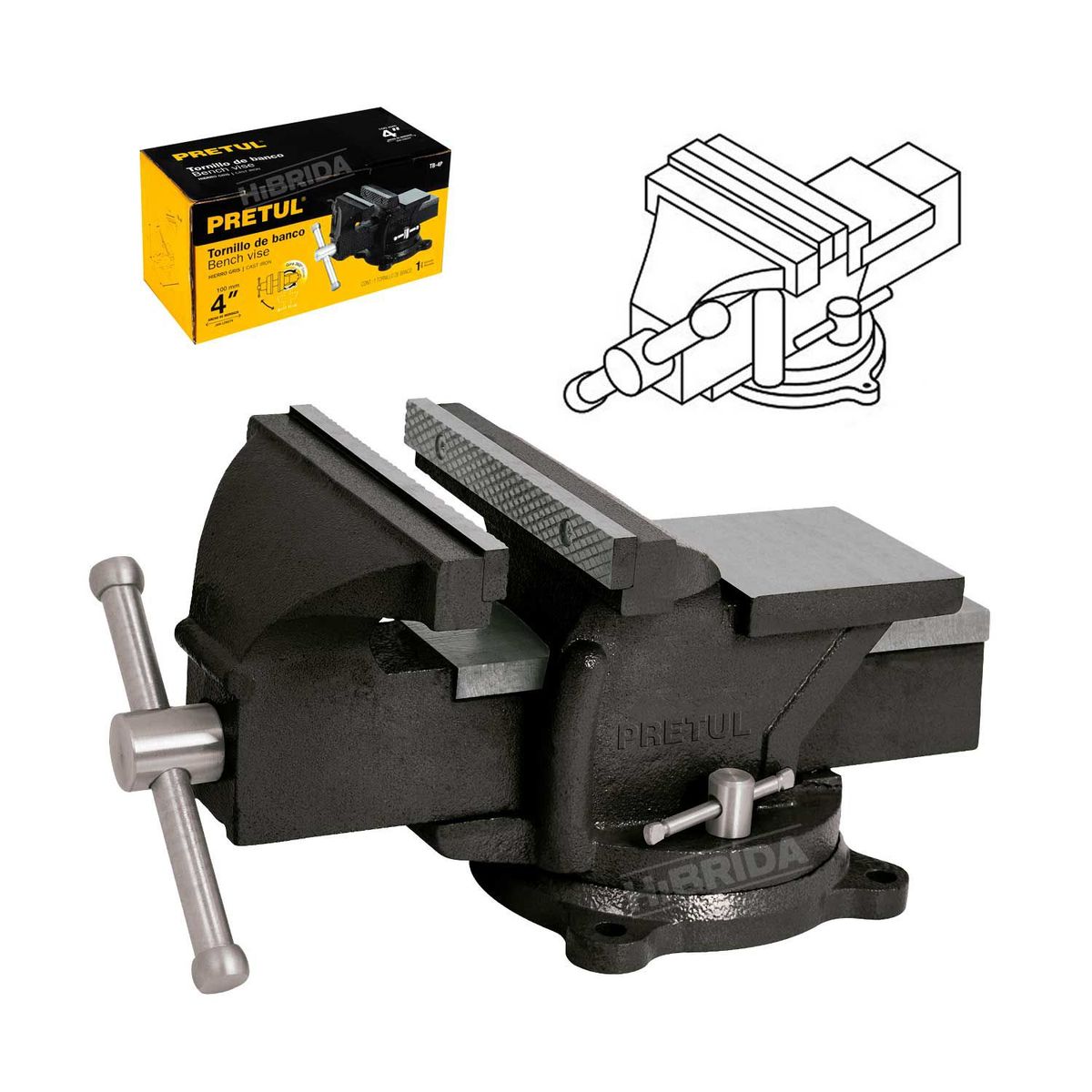 PRETUL - TORNILLO DE BANCO 4 CON YUNQUE MORZA BASE GIRATORIA PRETUL