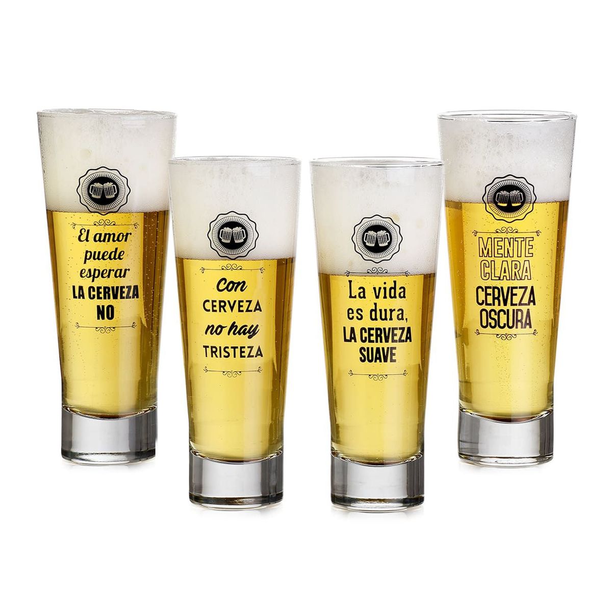 LIBBEY - Vasos Cerveceros de Vidrio Decorado 4 Piezas 390 ml. / 13.1 oz.