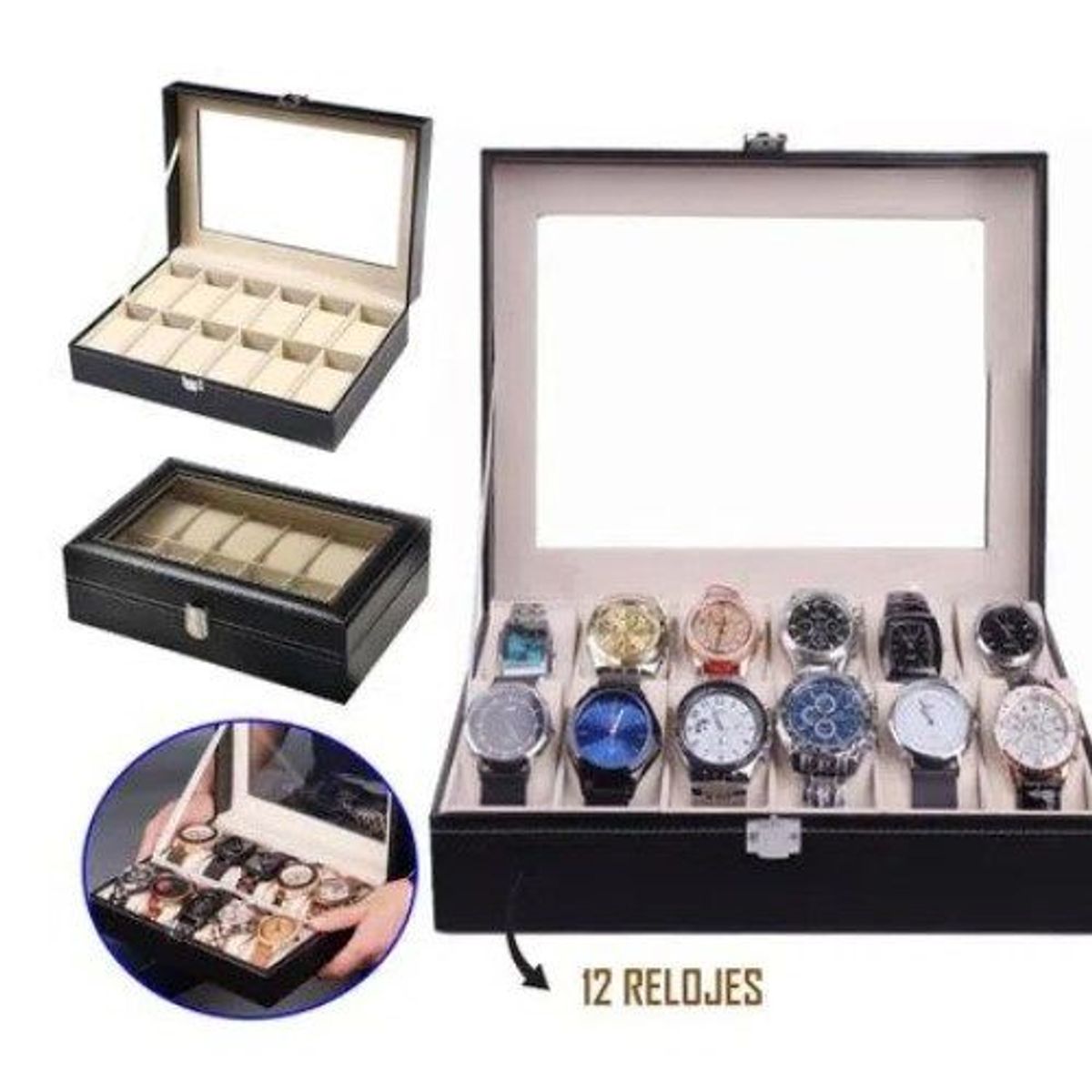 GENERICO - Maletín organizadora 12 relojes Negro.