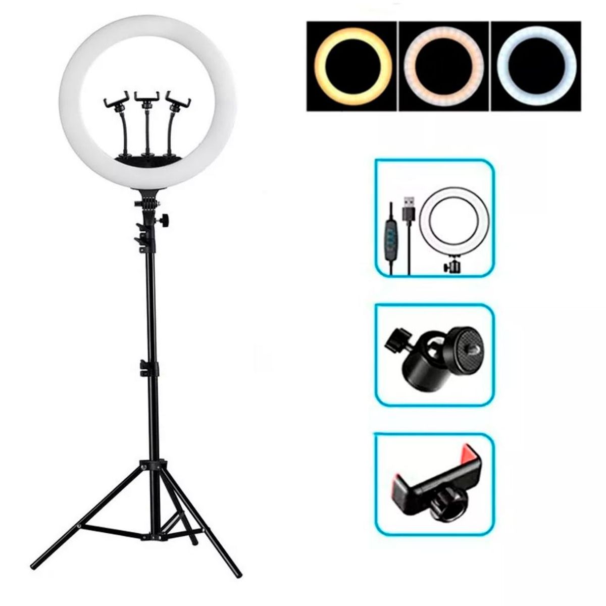 GENERICO - Aro Luz Led Anillo 35 CM + Trípode 2.10 Metros + Soporte Para Celular
