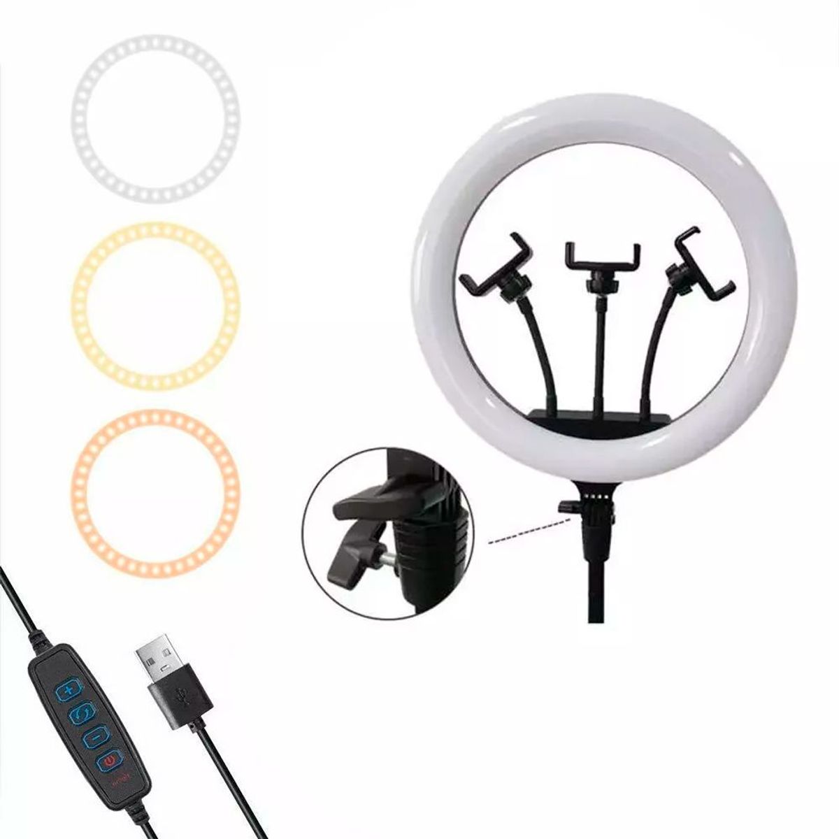 GENERICO - Aro Luz Led Anillo 35 CM + Trípode 2.10 Metros + Soporte Para Celular
