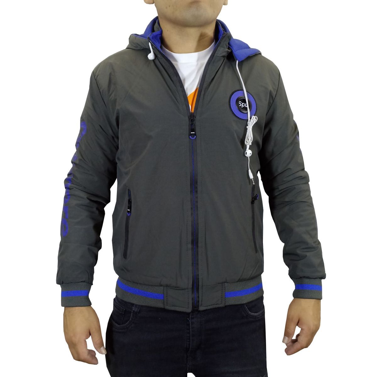 GENERICO - Casaca Térmica Hombre con audifonos - Plomo