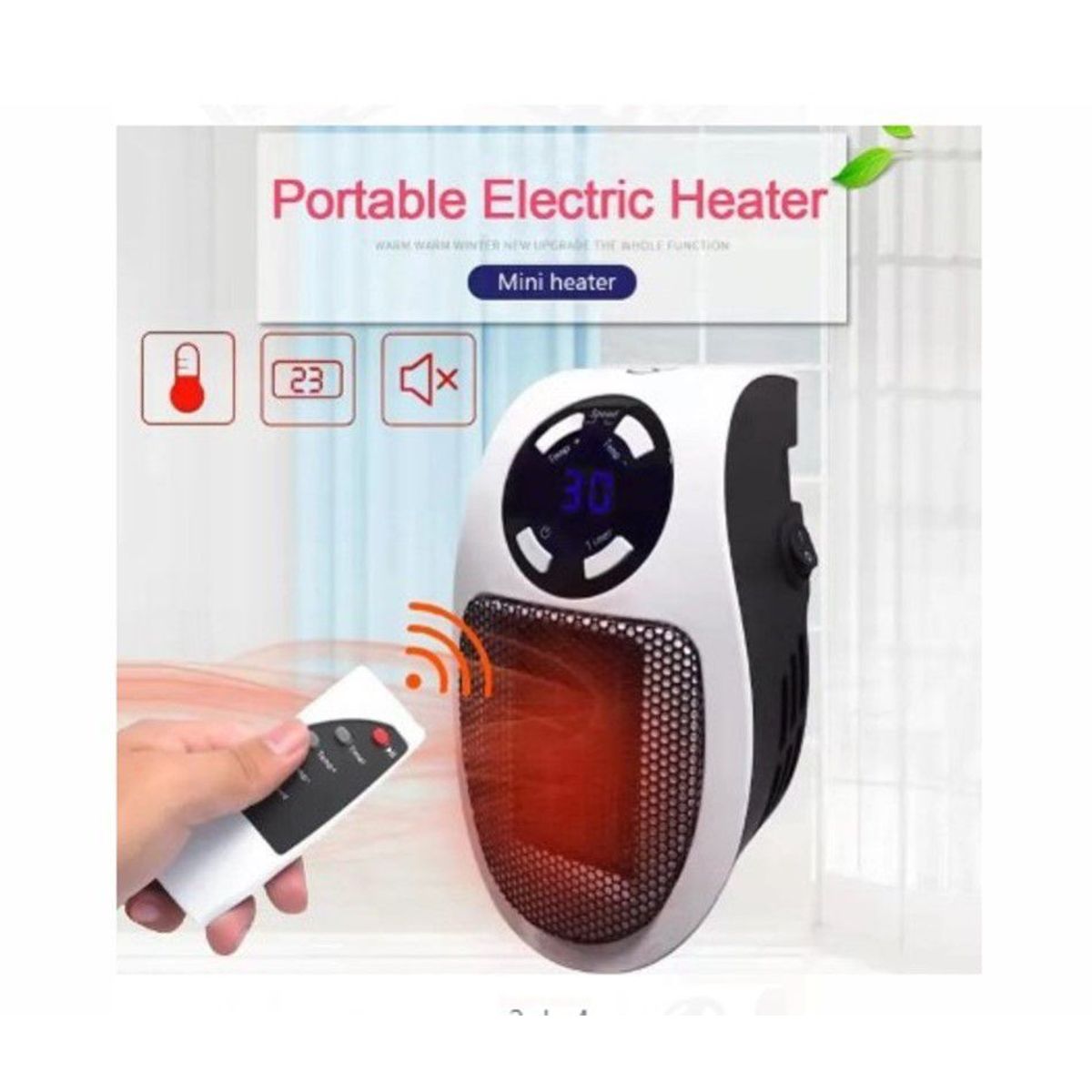 GENERICO - Calentador Electrico con Control Remoto de Calidad blanco con negro