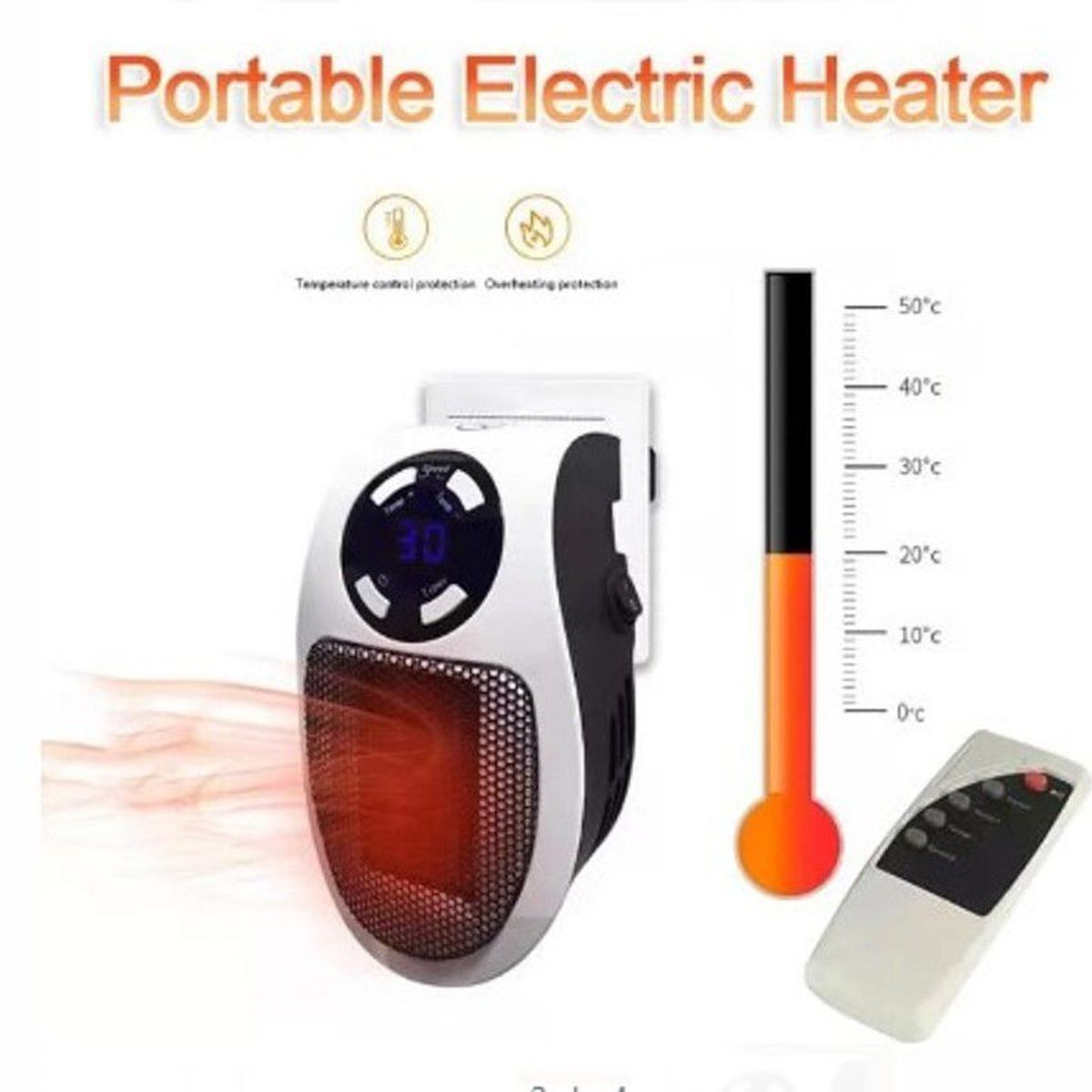 GENERICO - Calentador Electrico con Control Remoto de Calidad blanco con negro