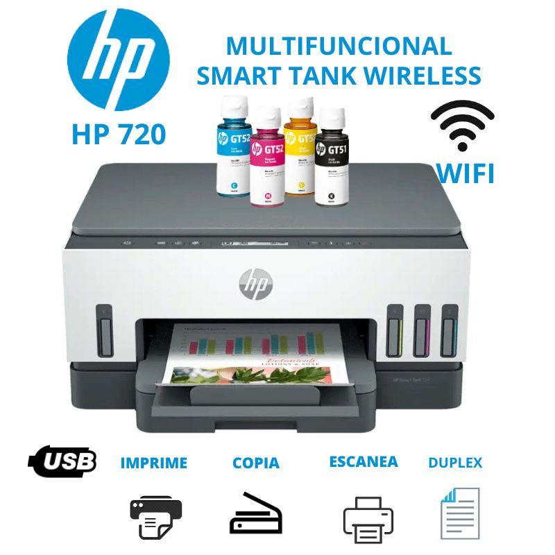 HP - Impresora Multifuncional HP Smart Tank 720 Wifi Duplex