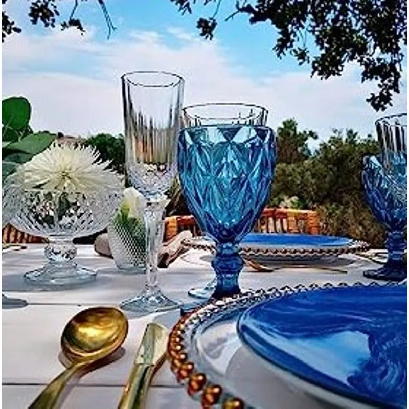 GENERICO - Set de Copas Labradas 6 pzas  De Calidad azules.