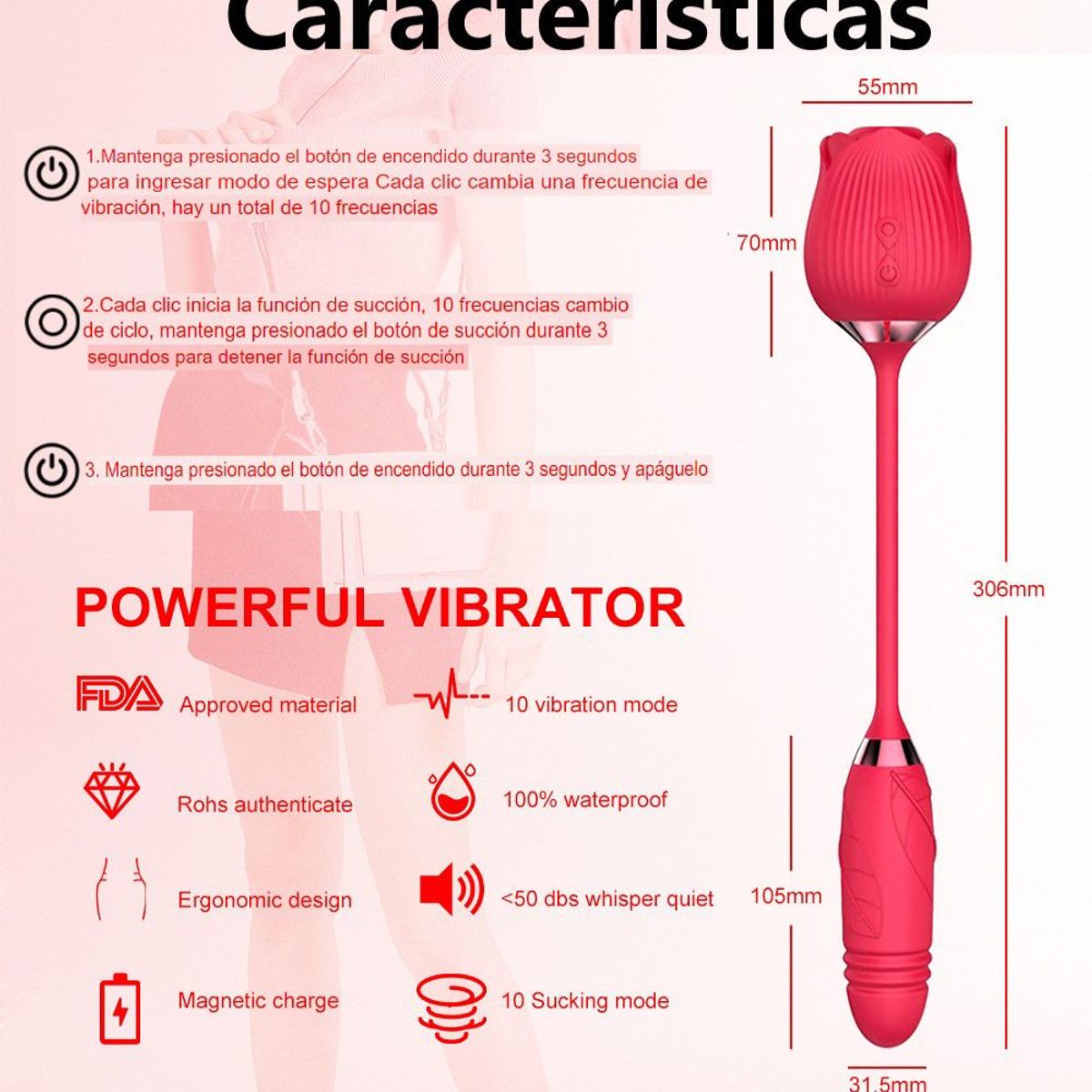 GENERICO - Potente vibrador doble sube baja y simula a la lengua