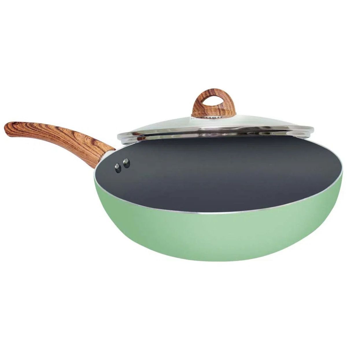 RECORD - Wok Verde Menta Antiadherente N°26 Tapa Vidrio