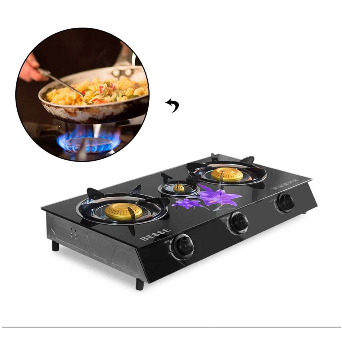 GENERICO - Cocina de Mesa a Gas de 3 Hornillas Vitrocerámico