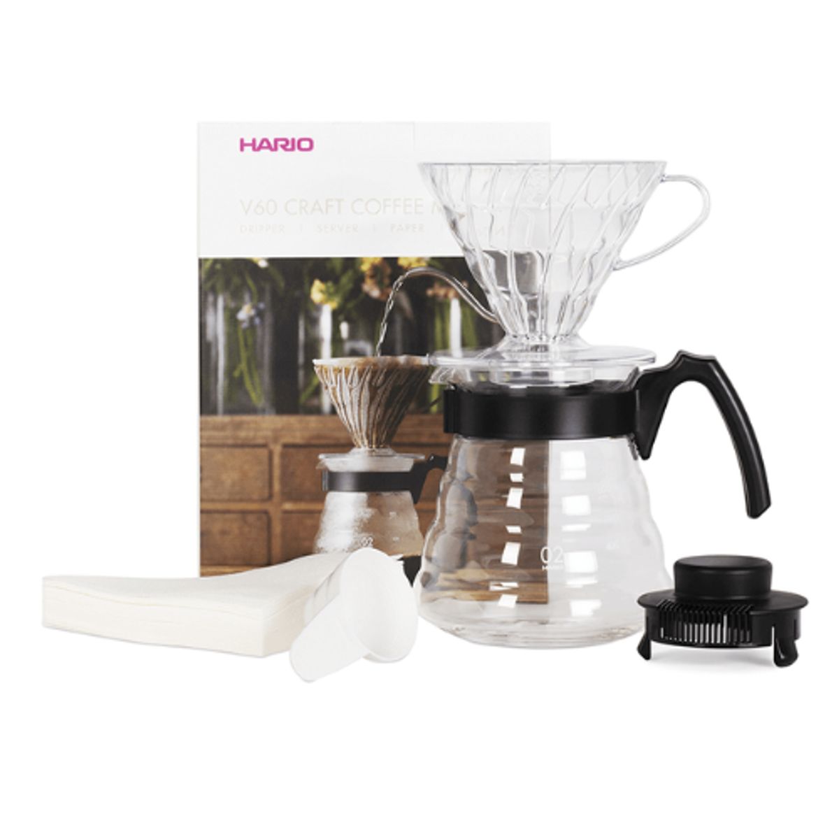 HARIO - Kit Negro V60 Dripper 1-4 Tazas - Hario