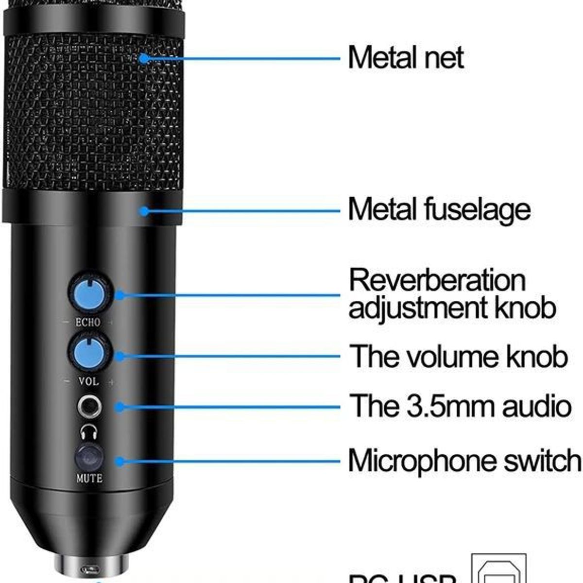 GENERICO - KIT MICRÓFONO CONDENSADOR PROFESIONAL USB