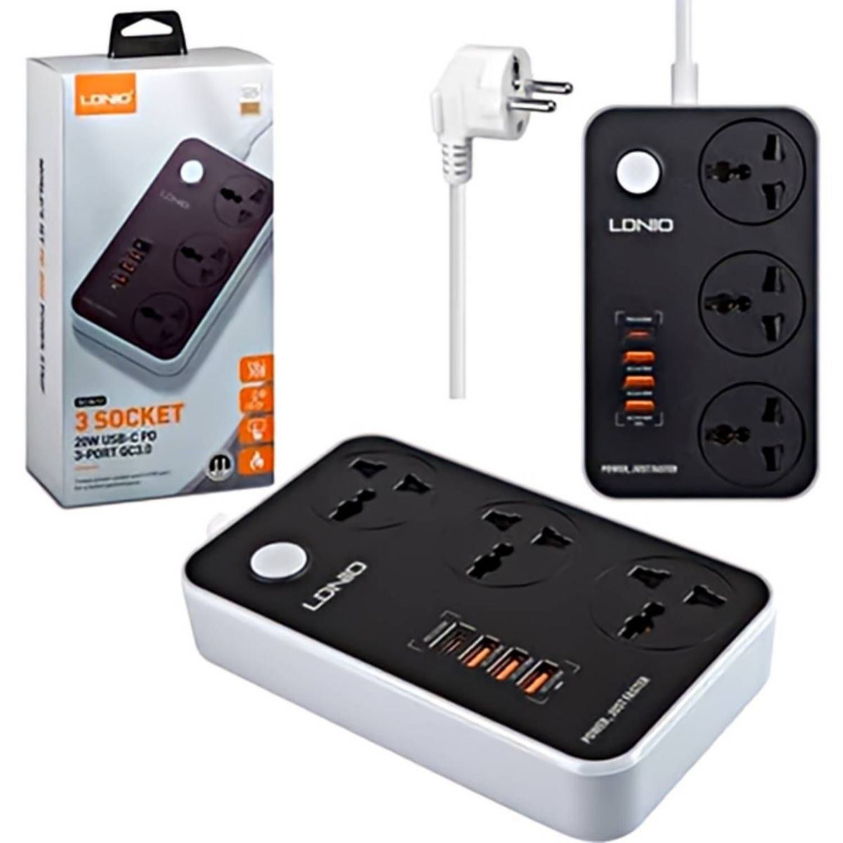 GENERICO - LDNIO SC3412 Extensión de Pared de 2m con 3 enchufes y 3 USB