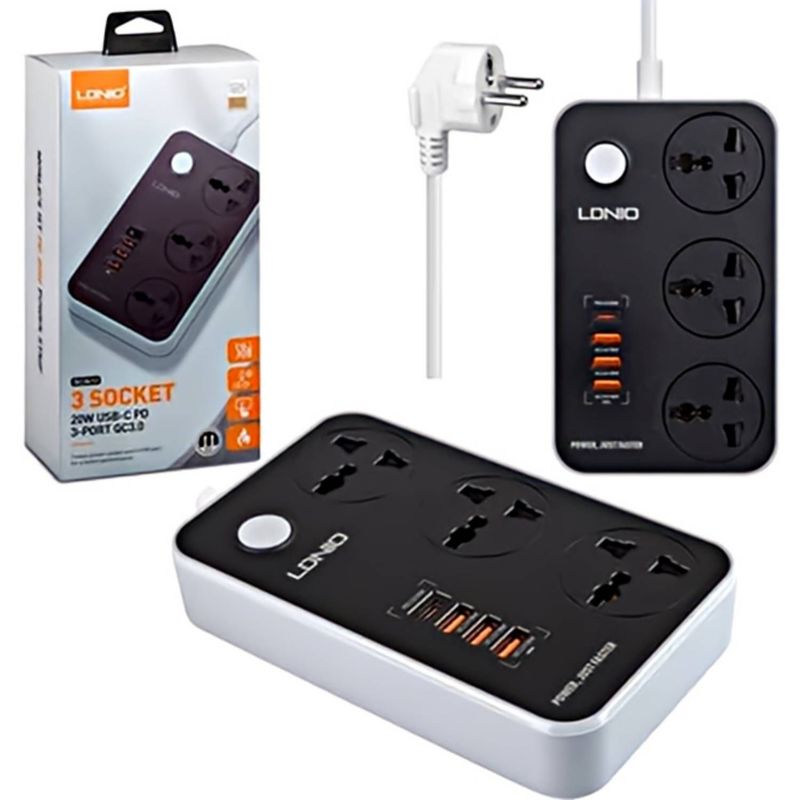 GENERICO - LDNIO SC3412 Extensión de Pared de 2m con 3 enchufes y 3 USB