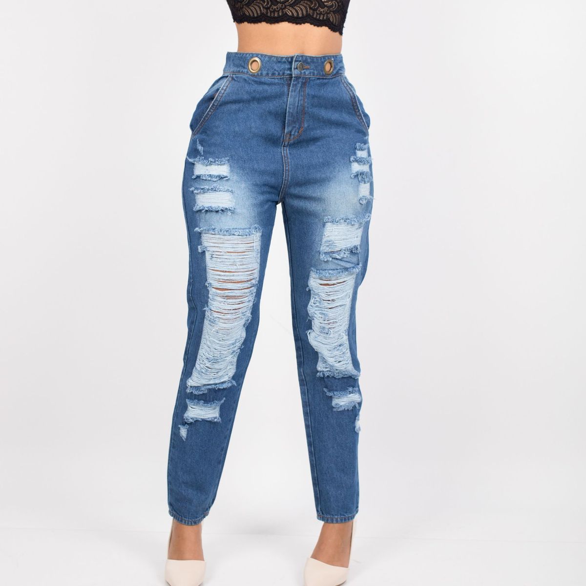 BENCUS JEANS - Pantalón Jeans Rasgado Azul Mujer