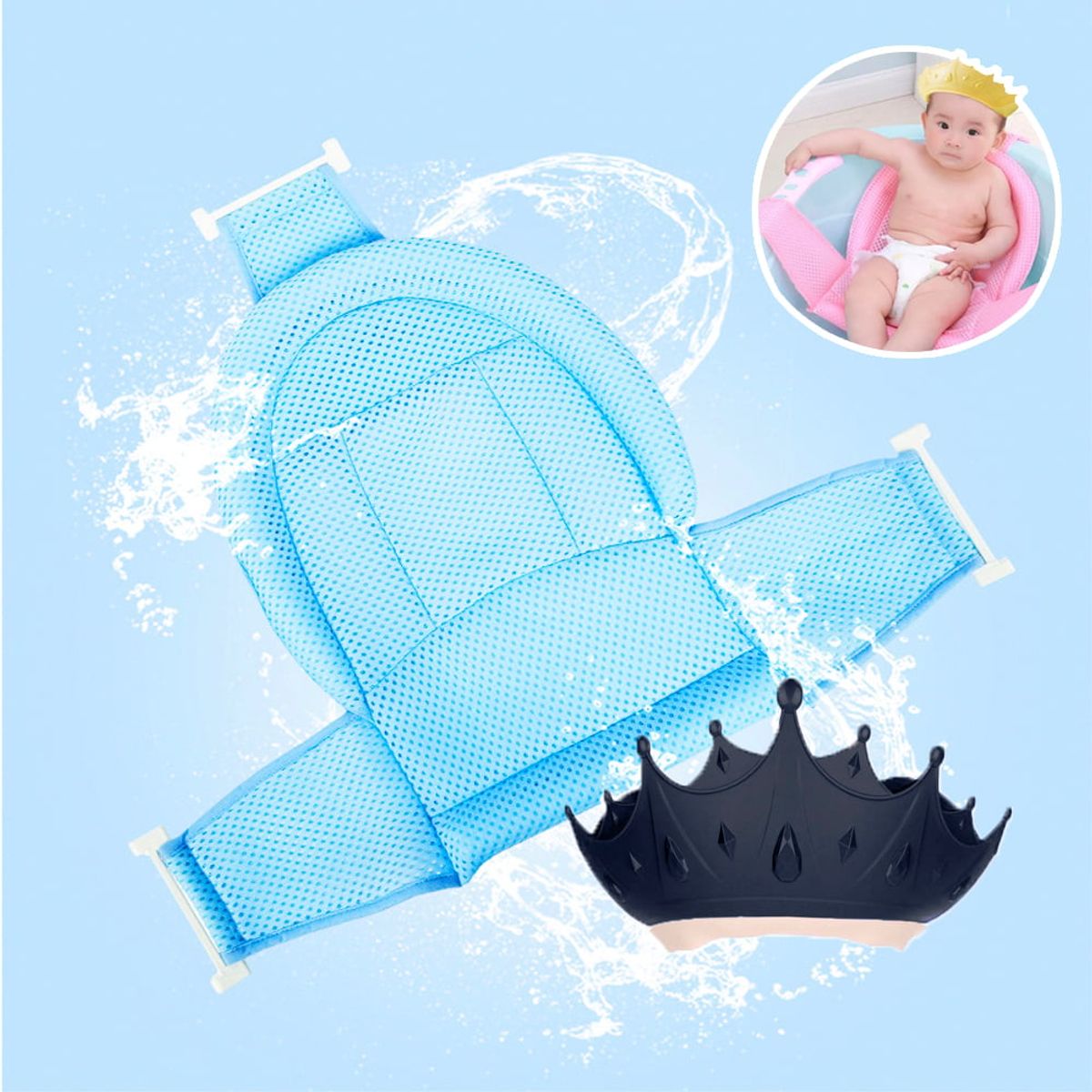 GENERICO - Pack malla y gorro de baño coronita azul para bebe