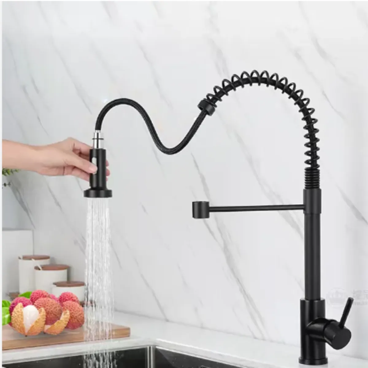 GENERICO - GRIFERIA COCINA MEZCLADORA EXTRAIBLE NEGRA ACERO MONOCOMANDO