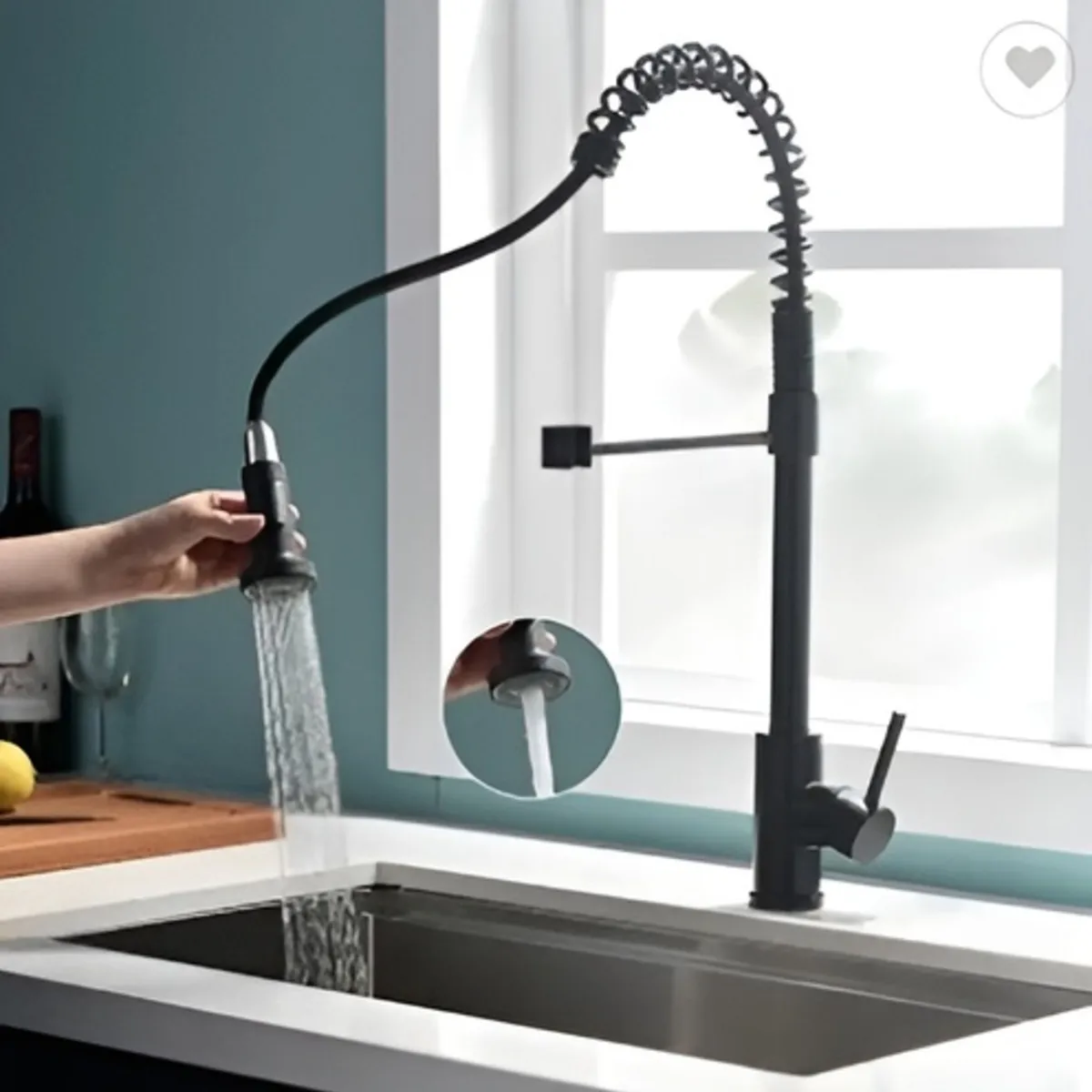 GENERICO - GRIFERIA COCINA MEZCLADORA EXTRAIBLE NEGRA ACERO MONOCOMANDO