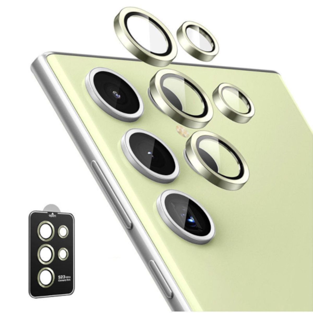 GENERICO - Protector Metálico Para Cámara Para Samsung Galaxy S23 Ultra Light Green