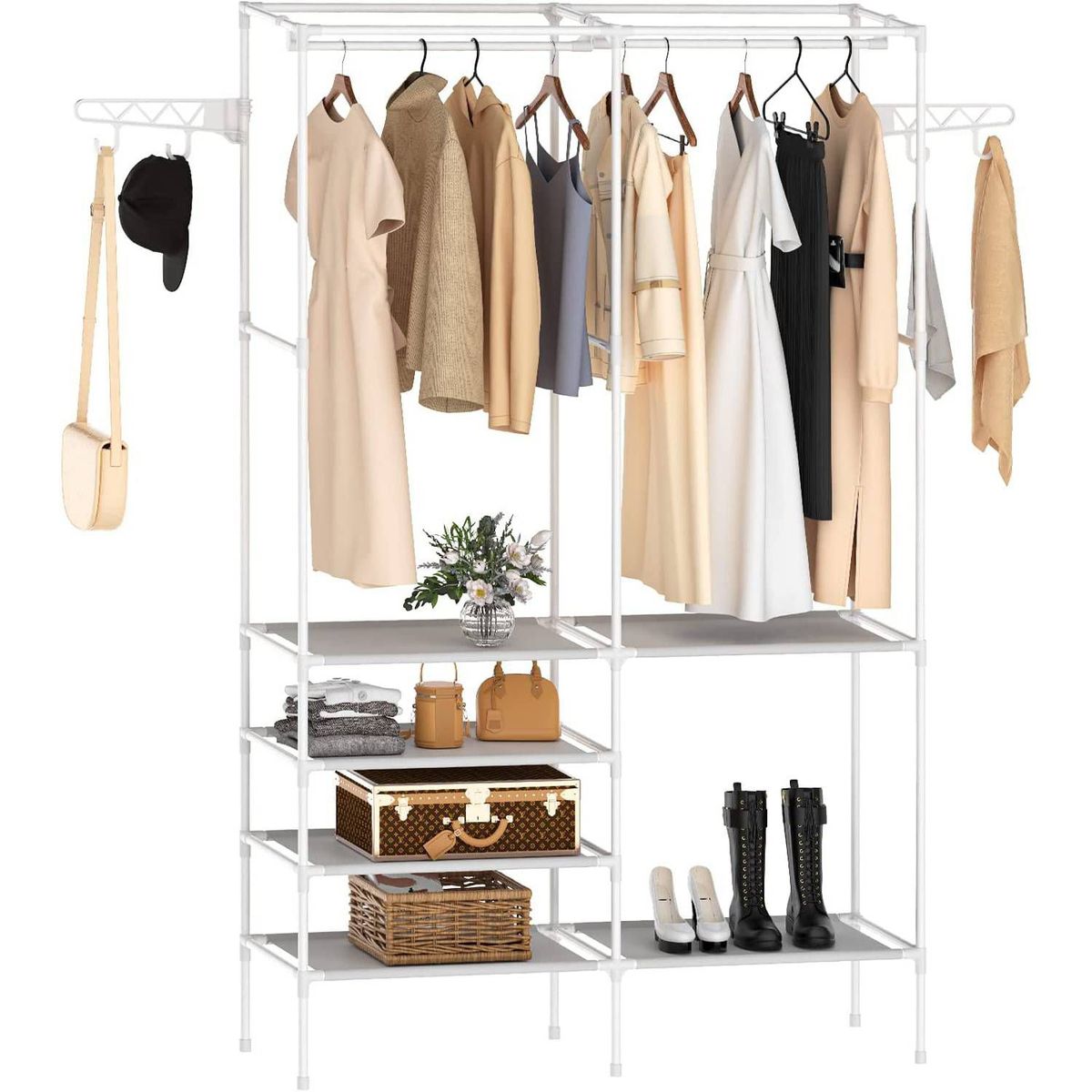 GENERICO - Ropero Perchero Organizador Armario Closet Armable 2 Cuerpos Blanco