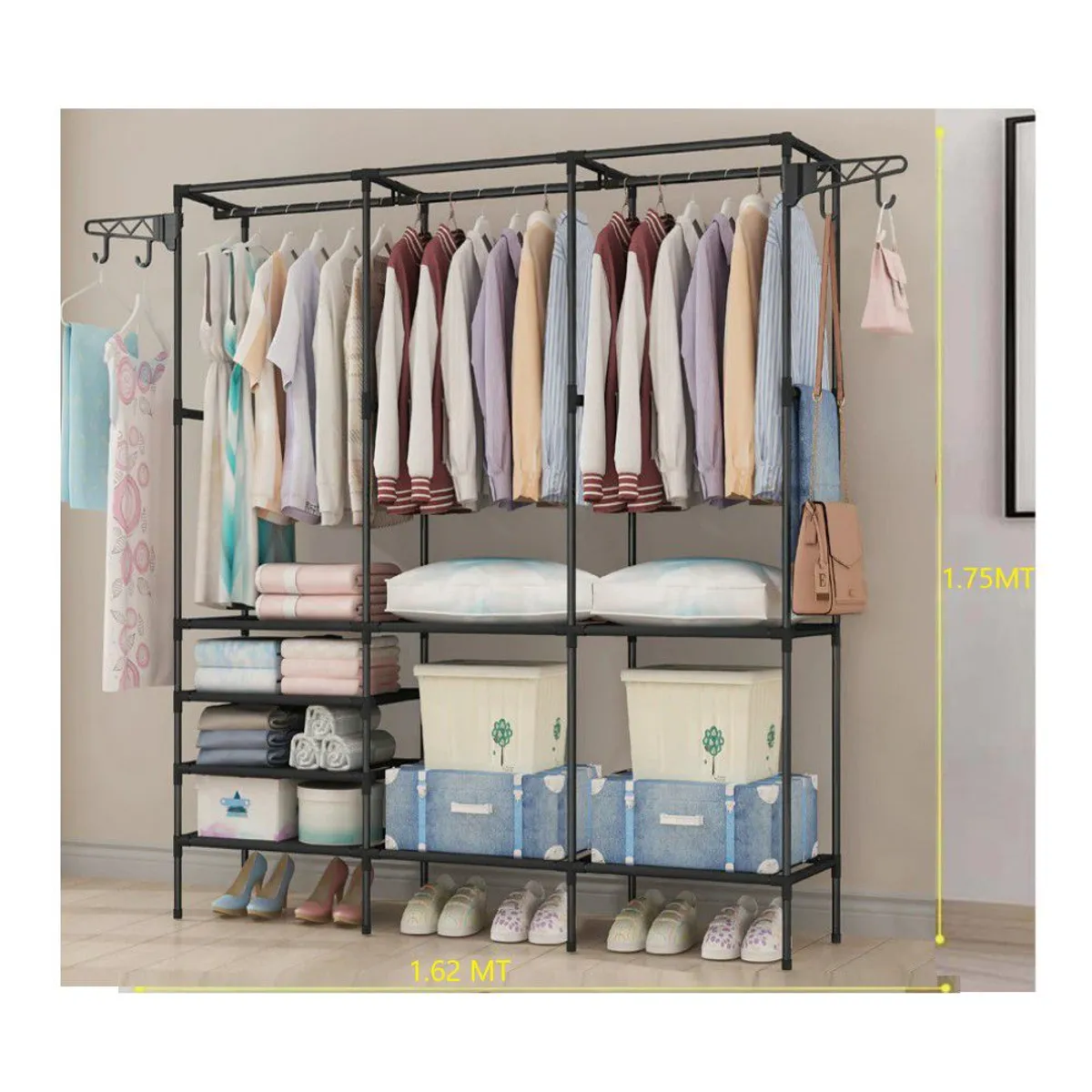 GENERICO - Ropero Perchero Organizador Armario Closet Armable 3 Cuerpos Negro