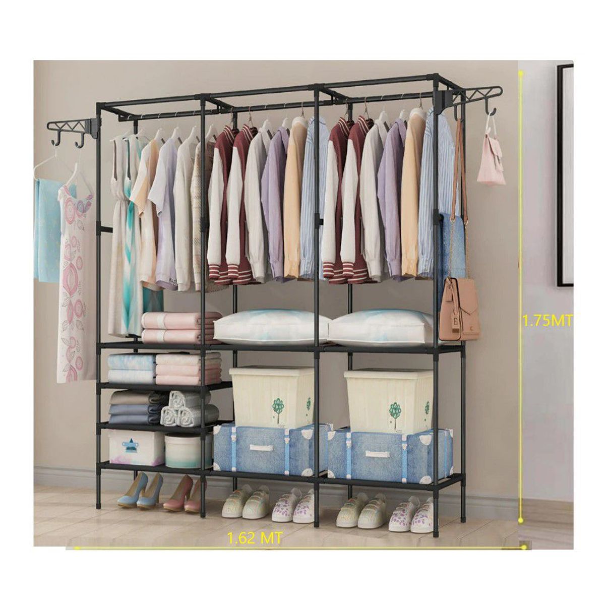 GENERICO - Ropero Perchero Organizador Armario Closet Armable 3 Cuerpos Negro