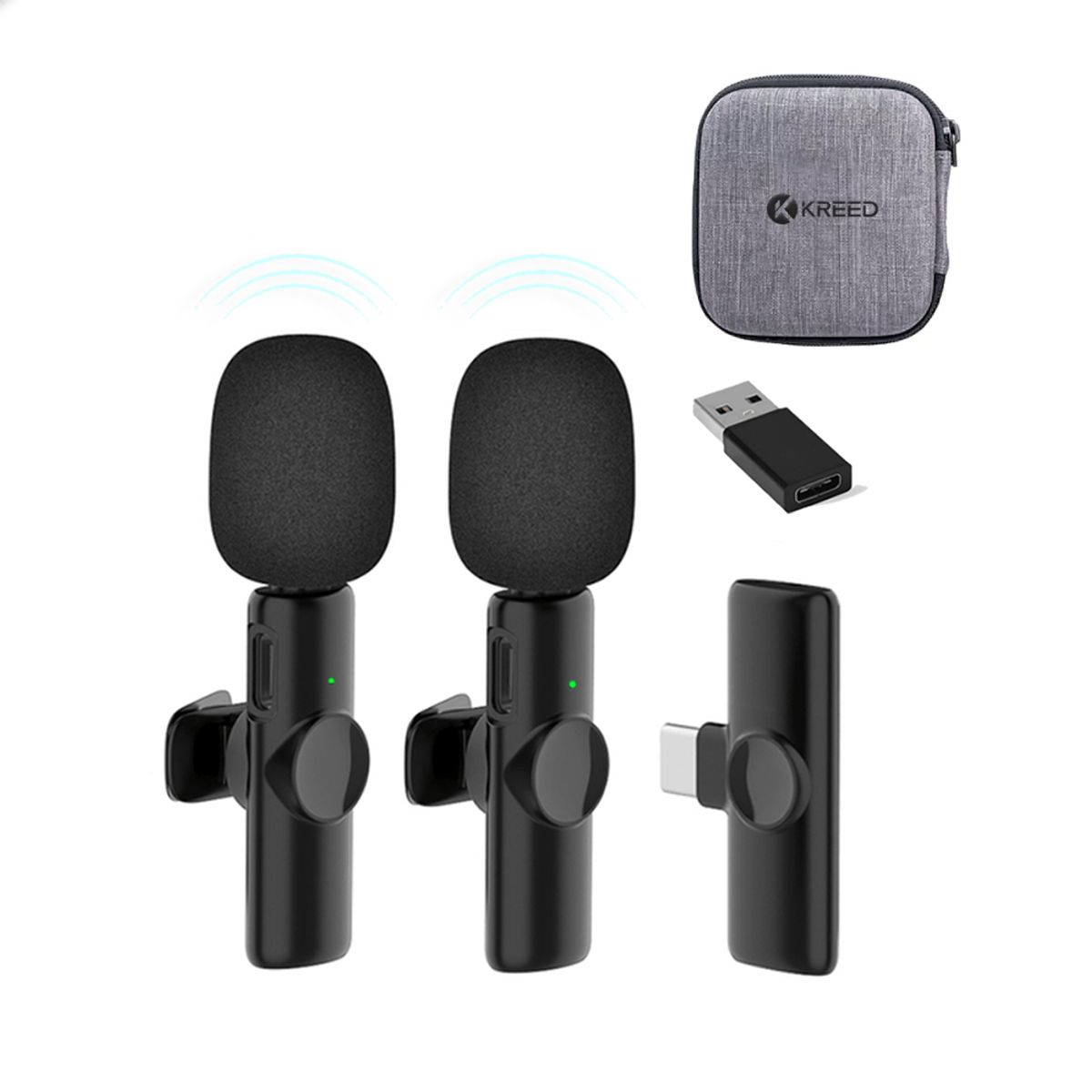 KREED - Micrófono Inalámbrico Solapero 2 en 1 Tipo C + Adaptador para Pc