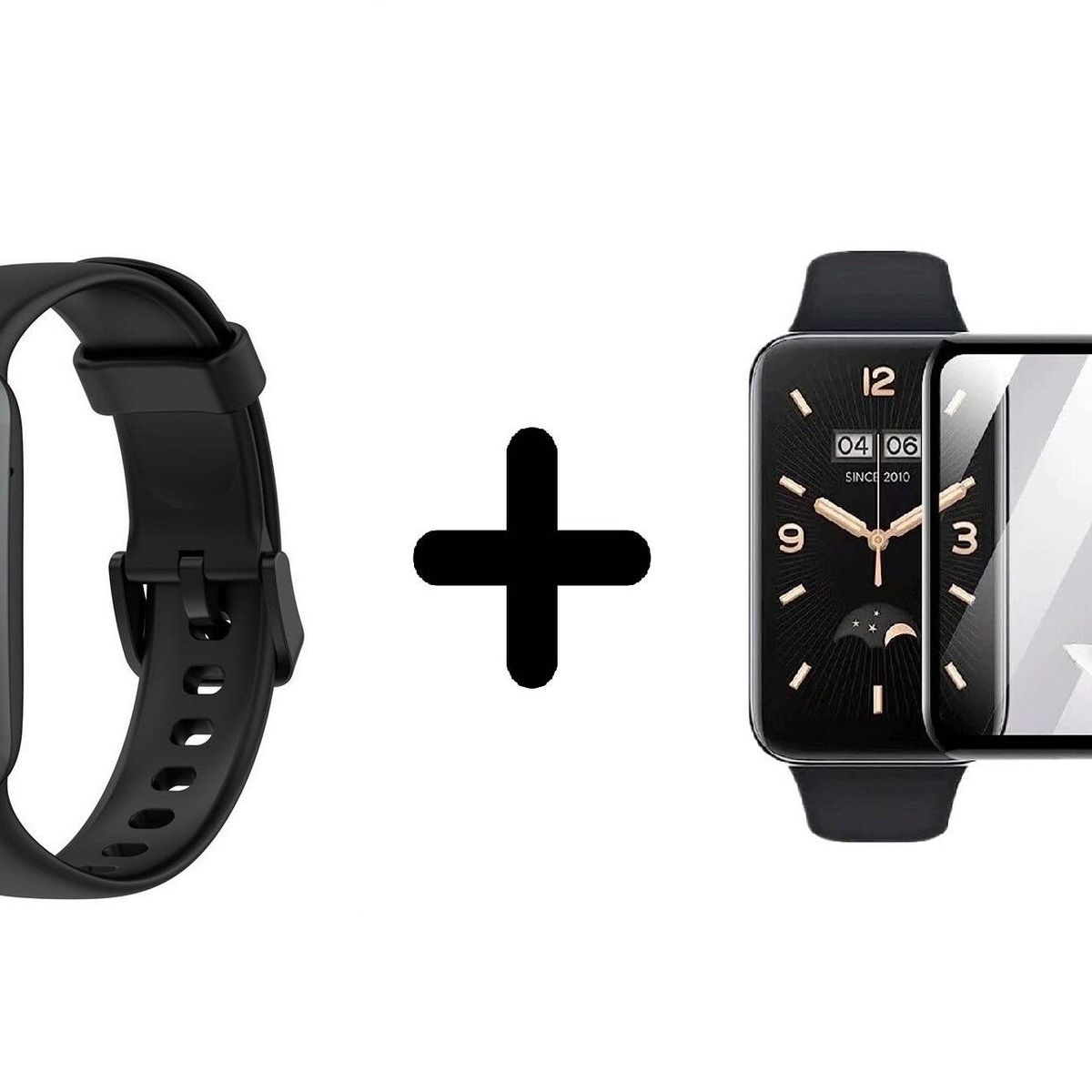 GENERICO - Correa De Silicona Para Xiaomi Mi Band 7 Pro + Mica de Vidrio - NEGRO