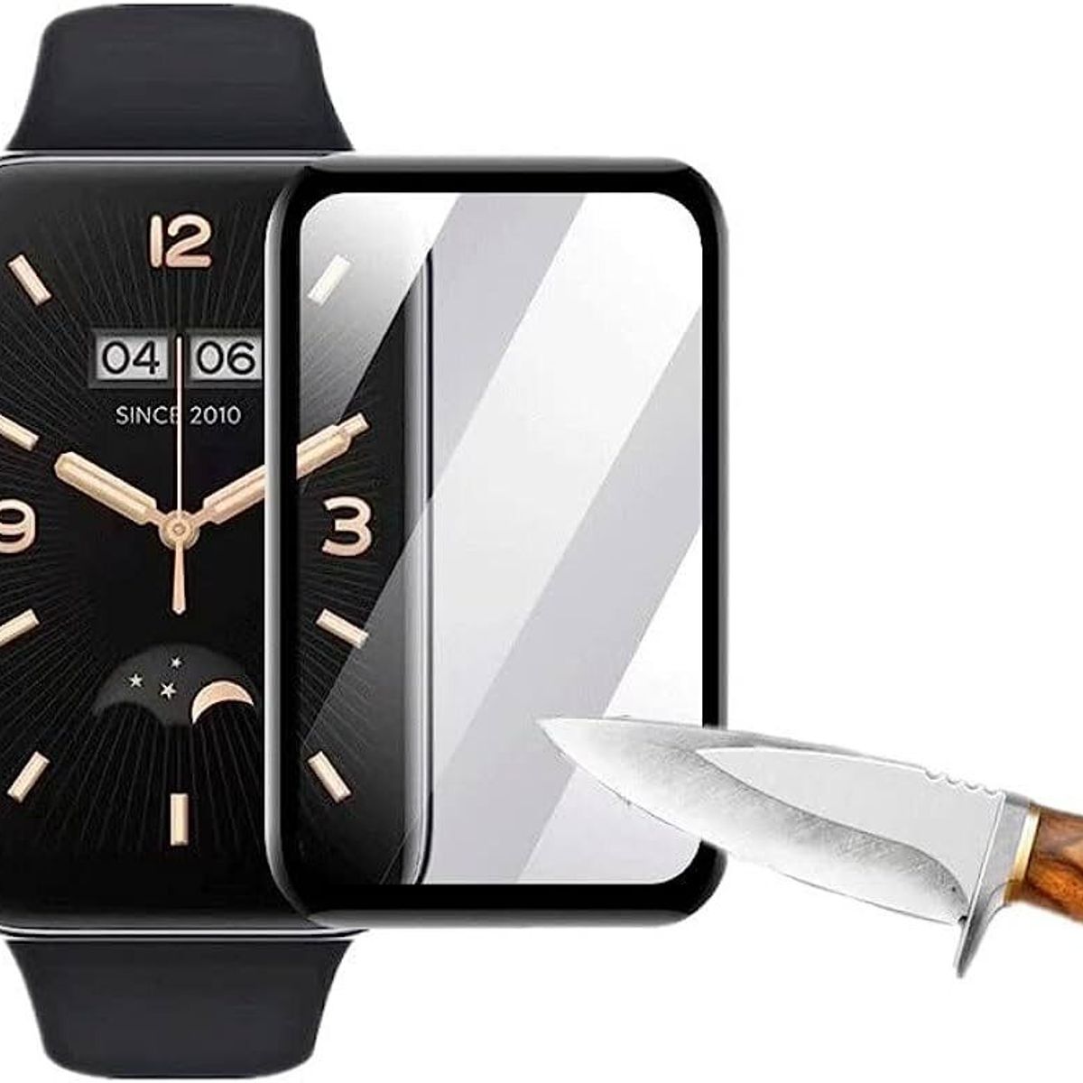 GENERICO - Correa De Silicona Para Xiaomi Mi Band 7 Pro + Mica de Vidrio - NEGRO