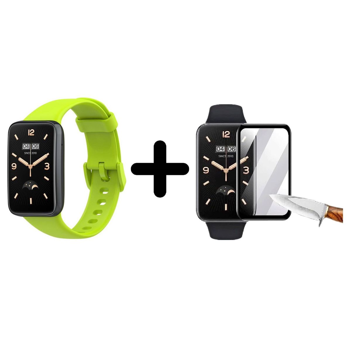 GENERICO - Correa De Silicona Para Xiaomi Mi Band 7 Pro + Mica de Vidrio - Verde Limon