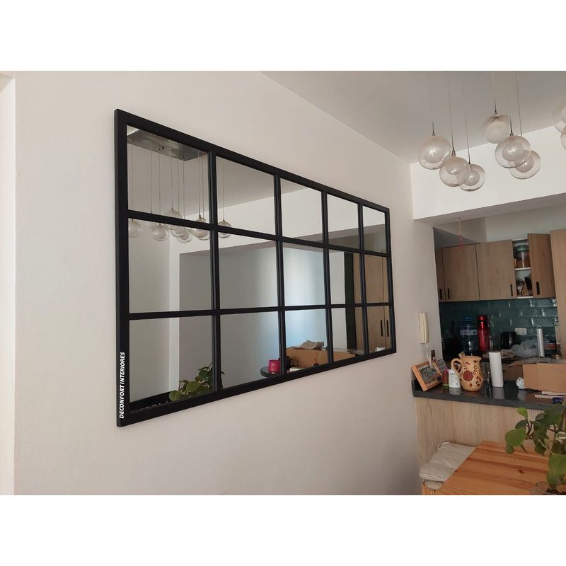 GENERICO - Espejo estilo ventana de hierro 180x90 cm