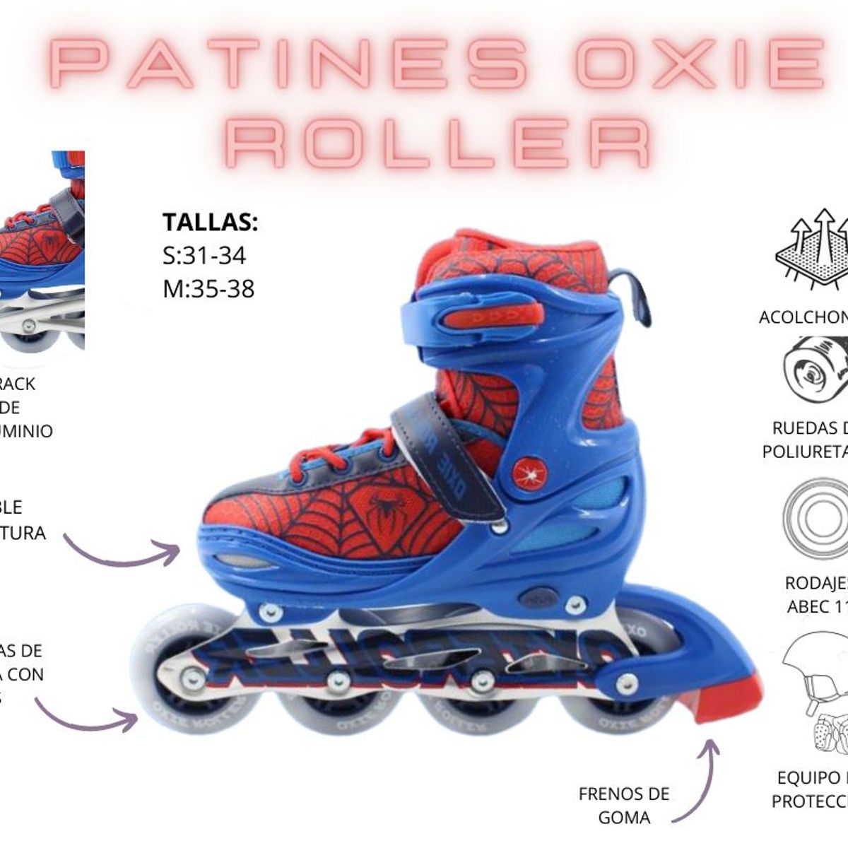 GENERICO - PATINES PARA NIÑOS ARAÑA LINEAL REGULABLE TALLA M