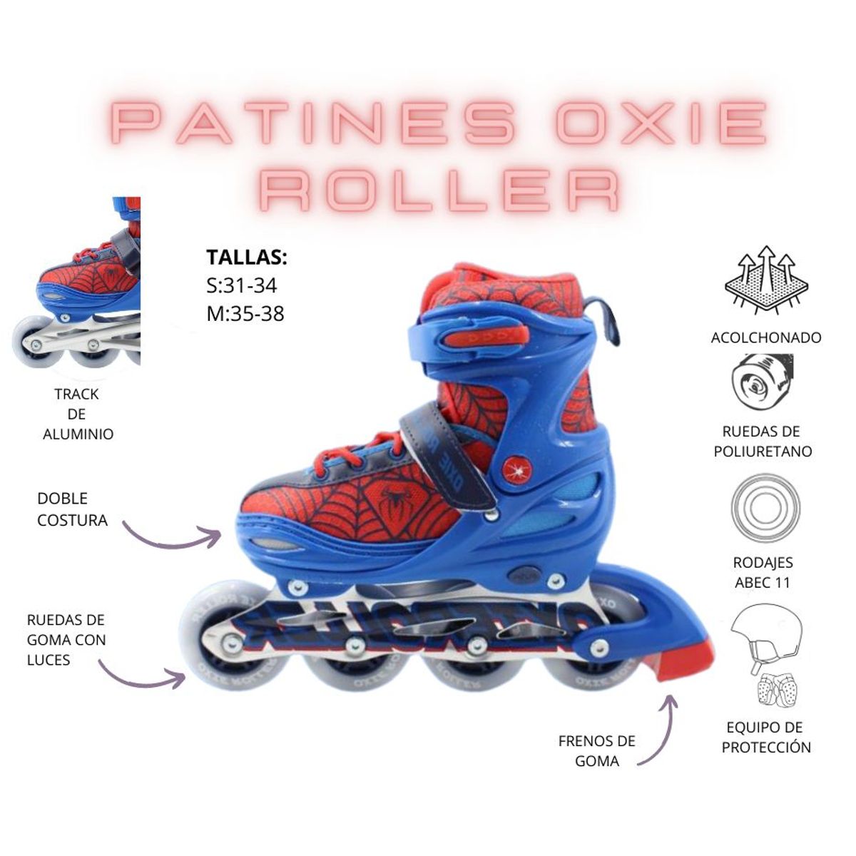 GENERICO - PATINES PARA NIÑOS ARAÑA LINEAL REGULABLE TALLA M