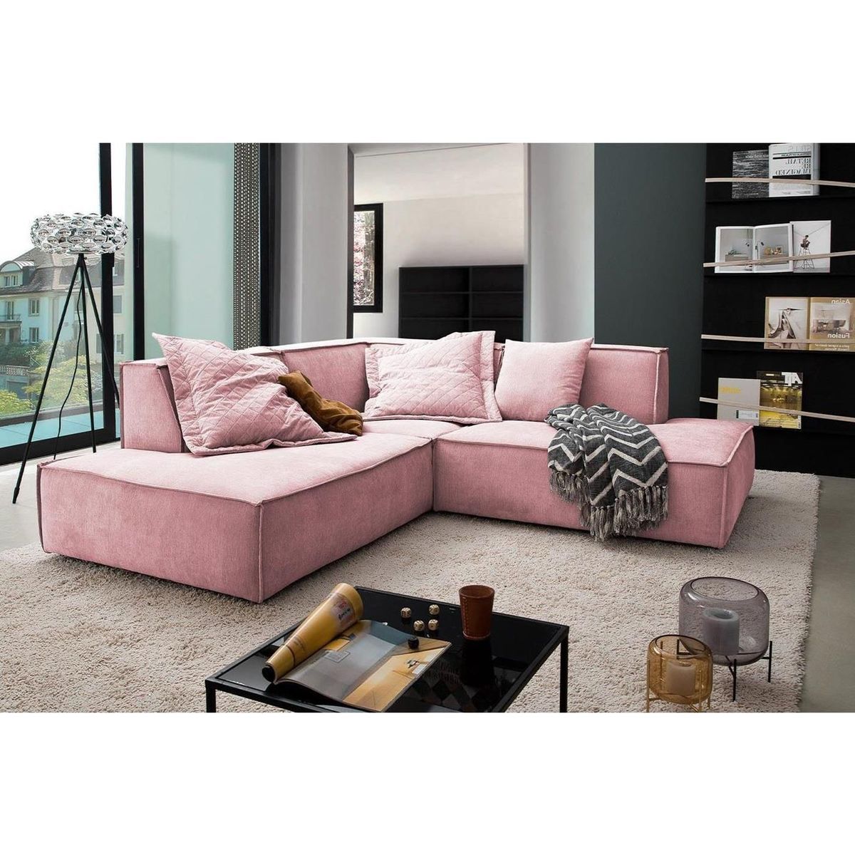 GENERICO - Seccional Modular Luis en Tela Roma Palo Rosa + 3 Cojines Decorativos