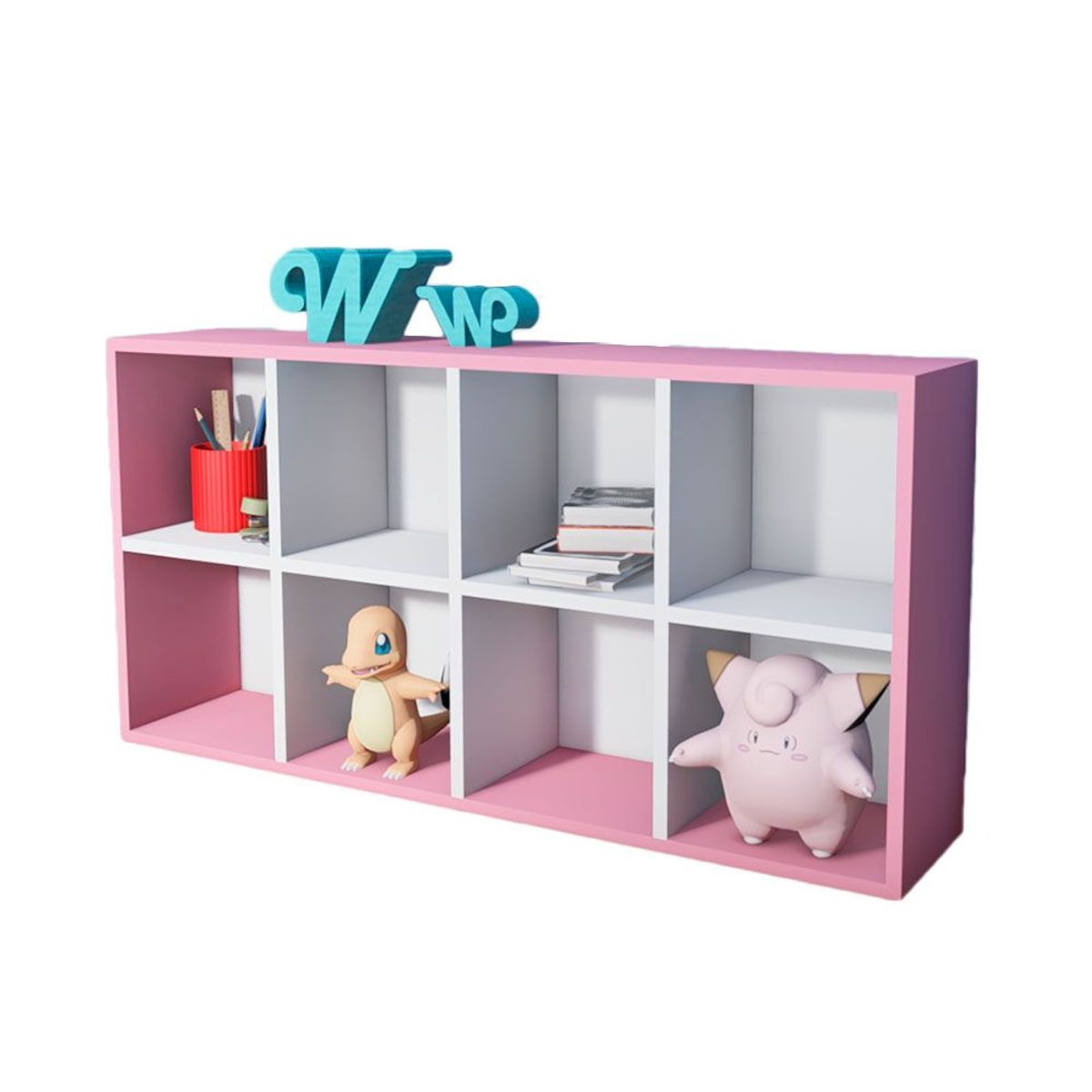 WONDER WOOD MUEBLERIA - Organizador Juguetero Montessori Wonder Wood Muebleria de 8 Compartimientos Melamina Blanca/Rosado