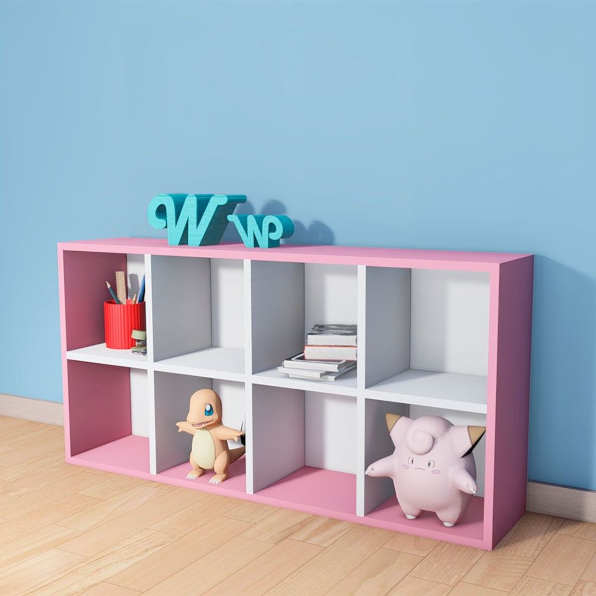 WONDER WOOD MUEBLERIA - Organizador Juguetero Montessori Wonder Wood Muebleria de 8 Compartimientos Melamina Blanca/Rosado