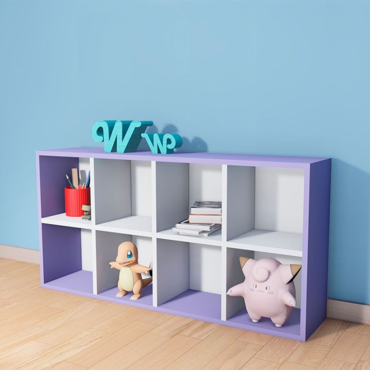 WONDER WOOD MUEBLERIA - Organizador Juguetero Montessori Wonder Wood Muebleria de 8 Compartimientos Melamina Blanca/Lila