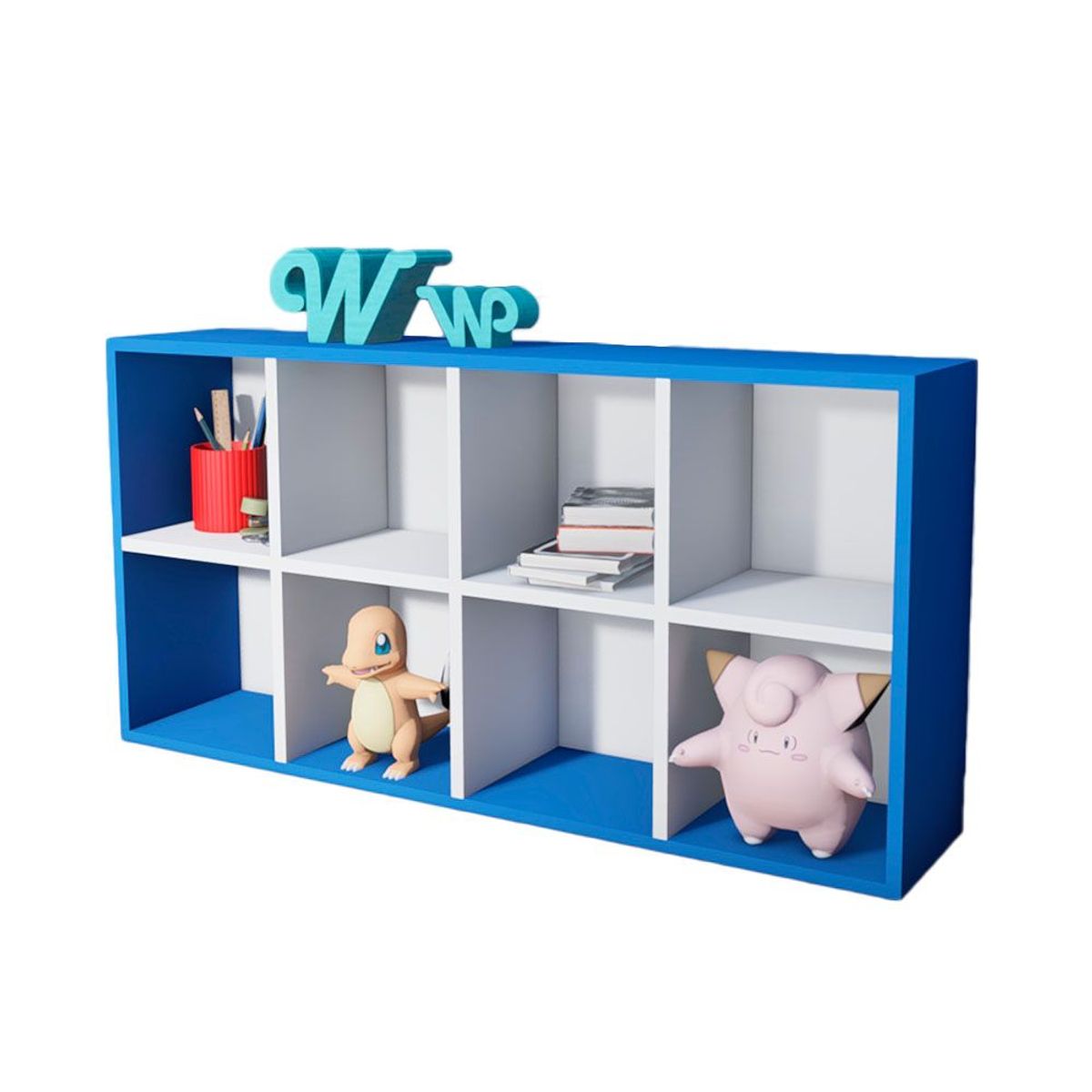 WONDER WOOD MUEBLERIA - Organizador Juguetero Montessori Wonder Wood Muebleria de 8 Compartimientos Melamina Blanca/Azul