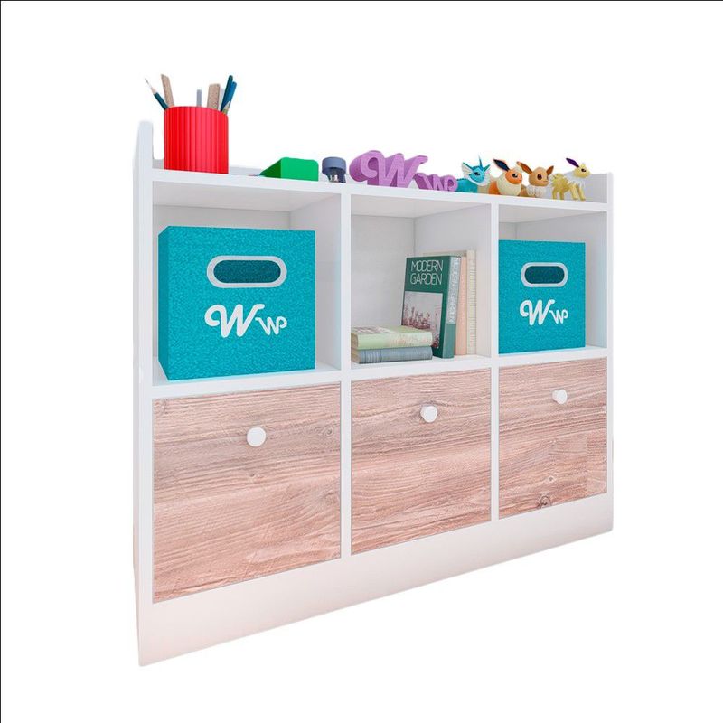 WONDER WOOD MUEBLERIA - Comoda Juguetero Montessori Wonder Wood Muebleria de 3 Espacios/3 Cajones Melamina Blanca/Damasco