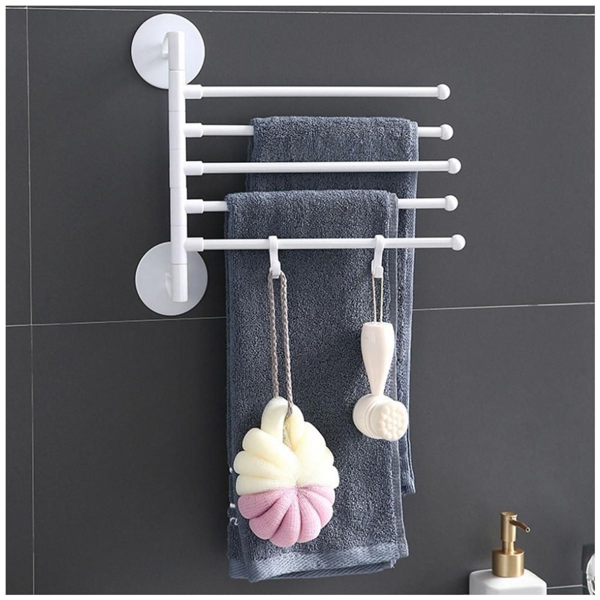 MINARI - Toallero Giratorio Organizador Colgador Porta Toallas para Baño Cocina BL T90